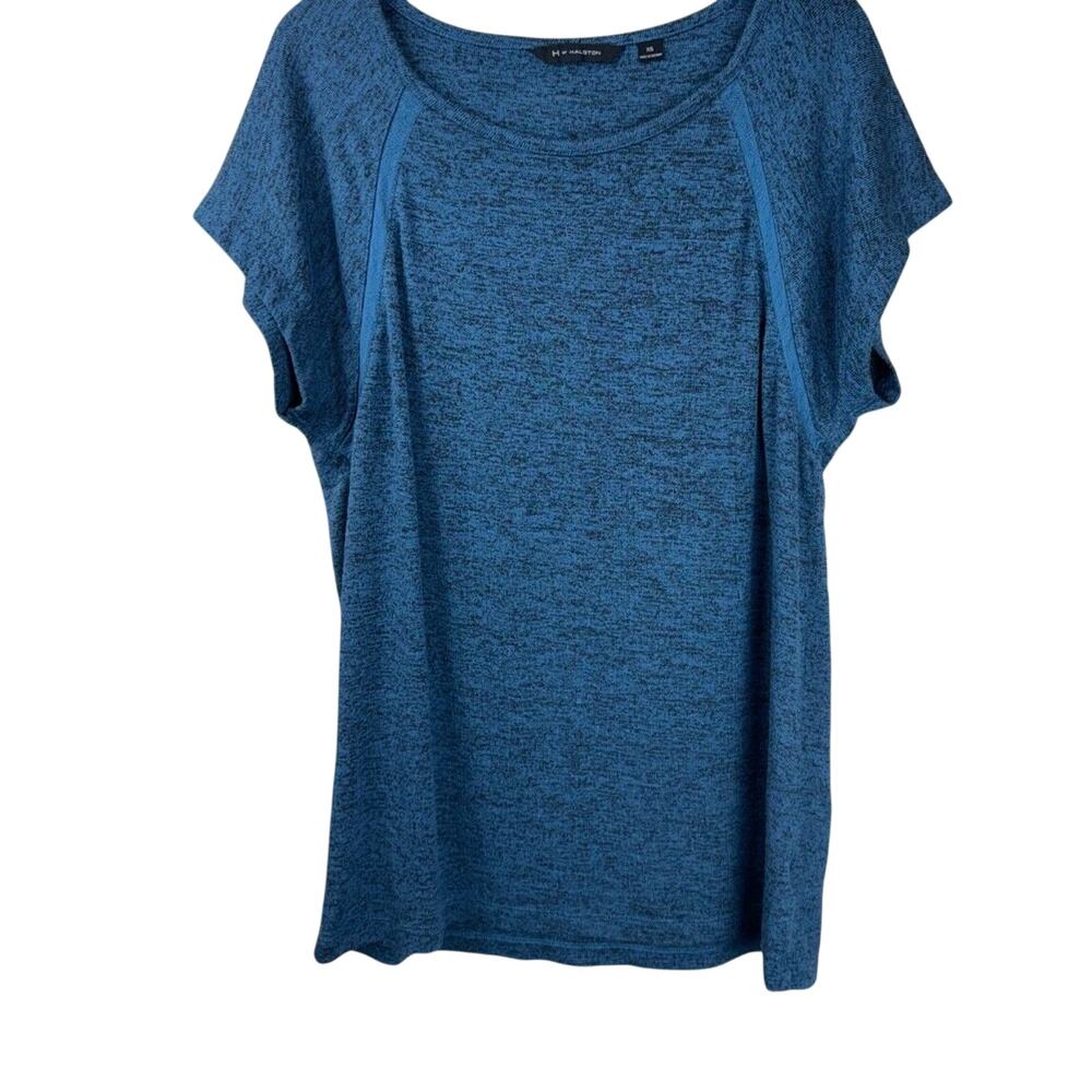 H by Halston Womens Pullover T-shirt Size XS Blue Black Blend Short Sleeve